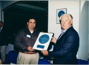 Bob Vanian receiving The Marlin Club's Ultralight Tackle Recognition Award from Don Blackman.